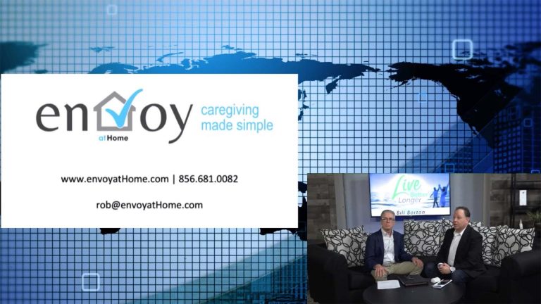 Graphic showing envoyatHome caregiving made simple logo