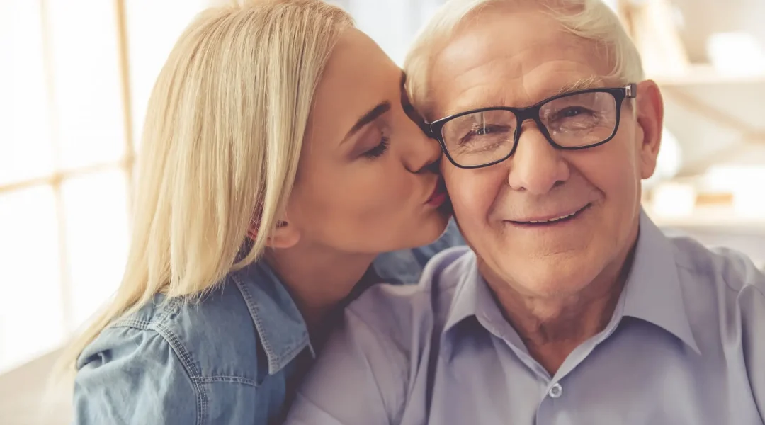Grandpa with daughter passive remote monitor for seniors